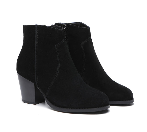 Leather Boots - Ankle Leather Zipper Heel Boots Women Velora