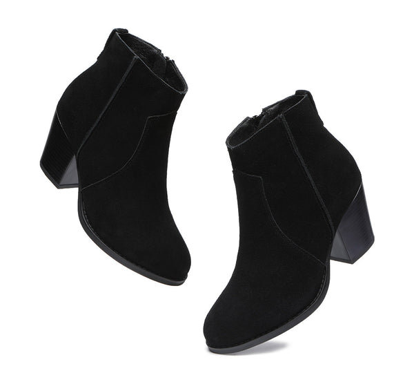 Leather Boots - Ankle Leather Zipper Heel Boots Women Velora