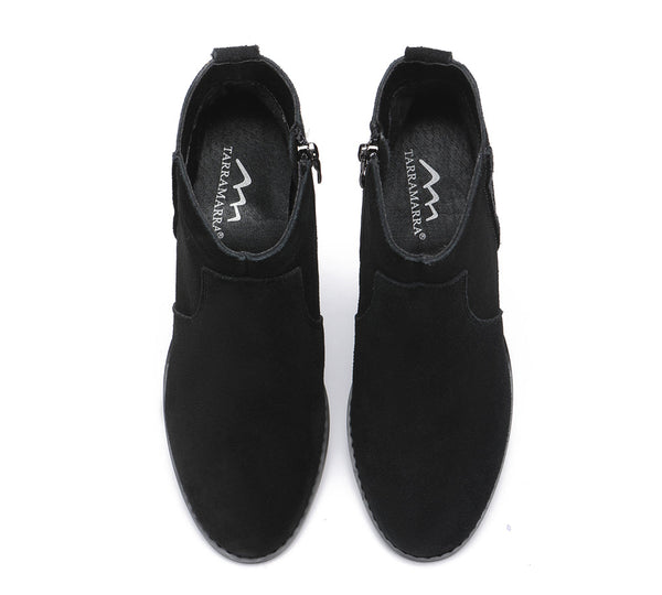 Leather Boots - Ankle Leather Zipper Heel Boots Women Velora