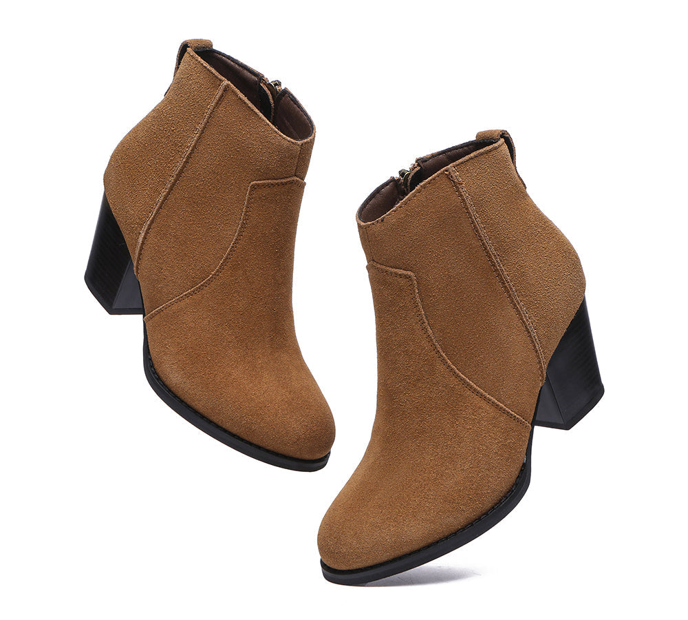 Leather Boots - Ankle Leather Zipper Heel Boots Women Velora