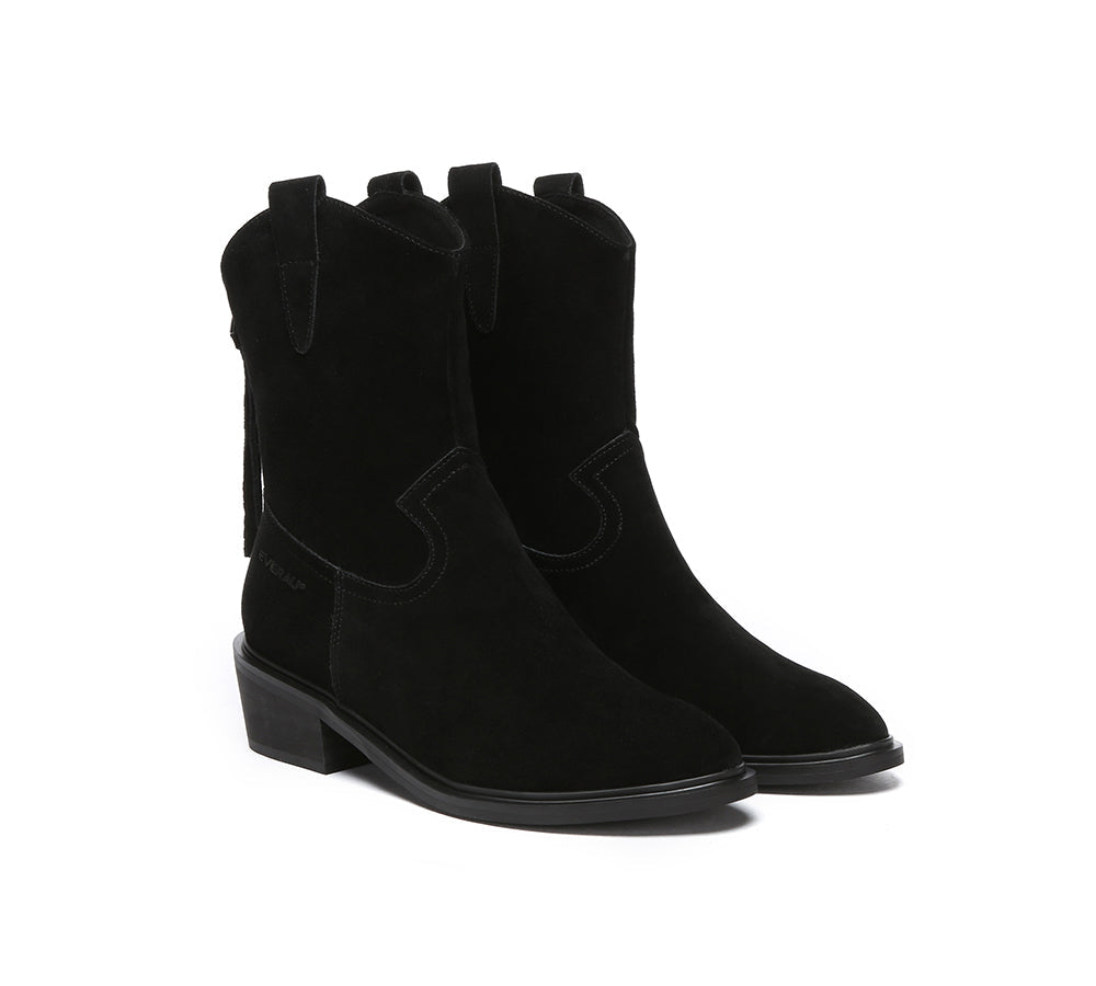 Leather Boots - EVERAU® Women Leather Zipper Pointed Toe Block Heel Boots Lewis