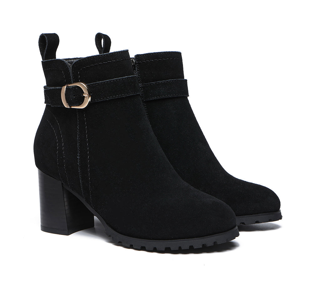 Leather Boots - Leather Zipper Ankle Heel Boots Women Vica