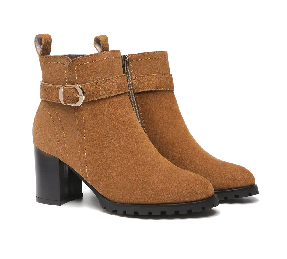 Leather Boots - Leather Zipper Ankle Heel Boots Women Vica