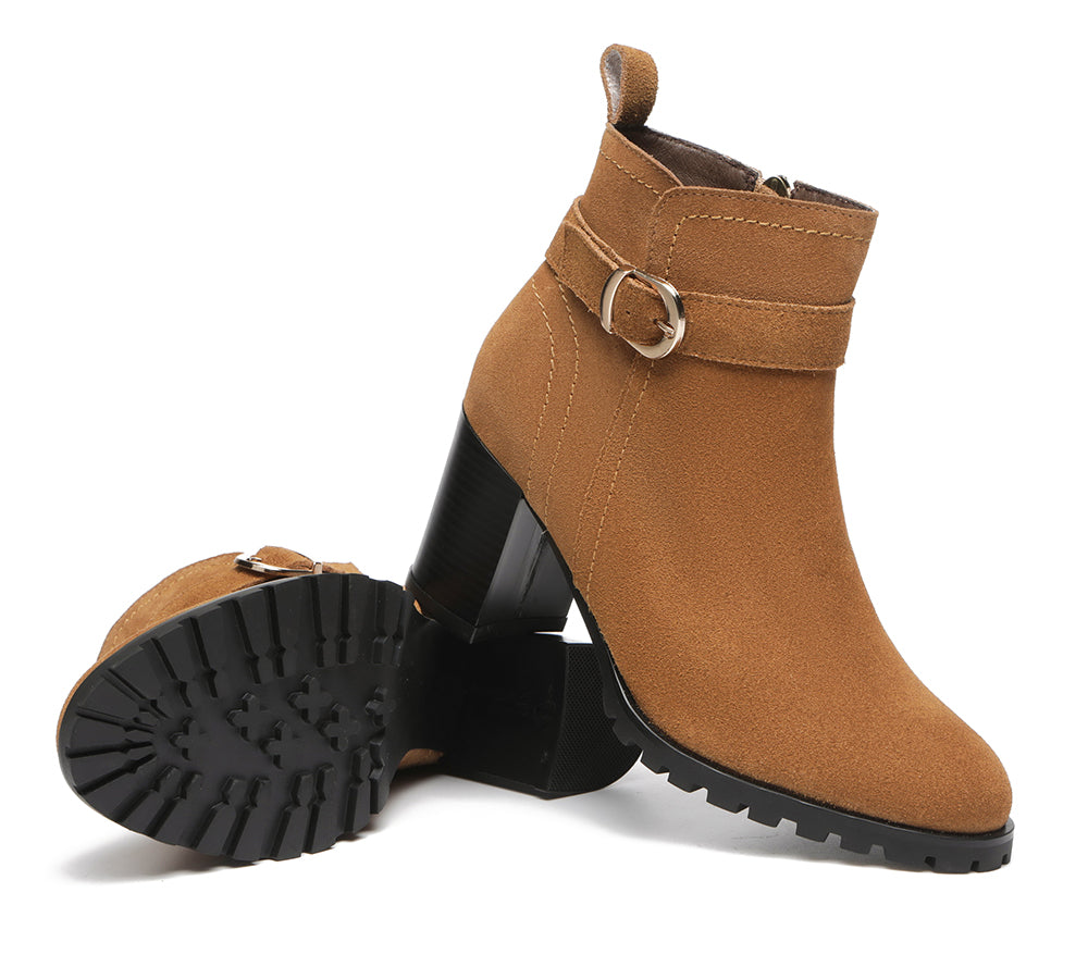Leather Boots - Leather Zipper Ankle Heel Boots Women Vica