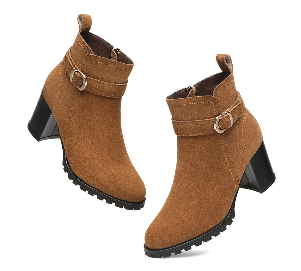 Leather Boots - Leather Zipper Ankle Heel Boots Women Vica
