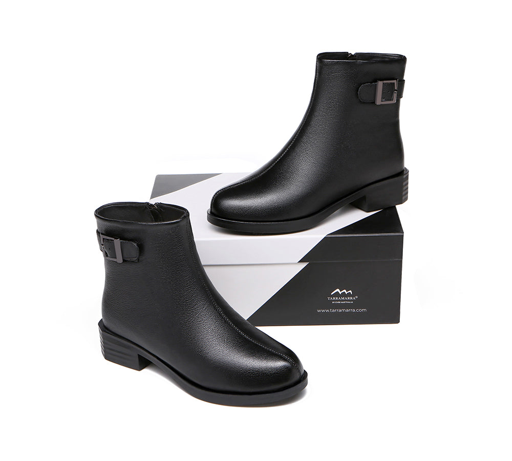 Leather Boots - TA Women Leather Boots Ivana Buckled Chelsea Boots Black