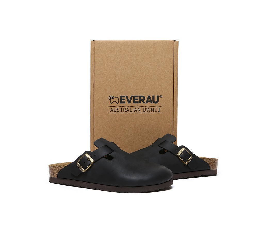 Men Leather Adjustable Buckled Straps Slip - on Flat Sandal Slides Brooklyn - Slides - Black - AU Ladies 10 / AU Men 8 / EU 41 - Uggoutlet