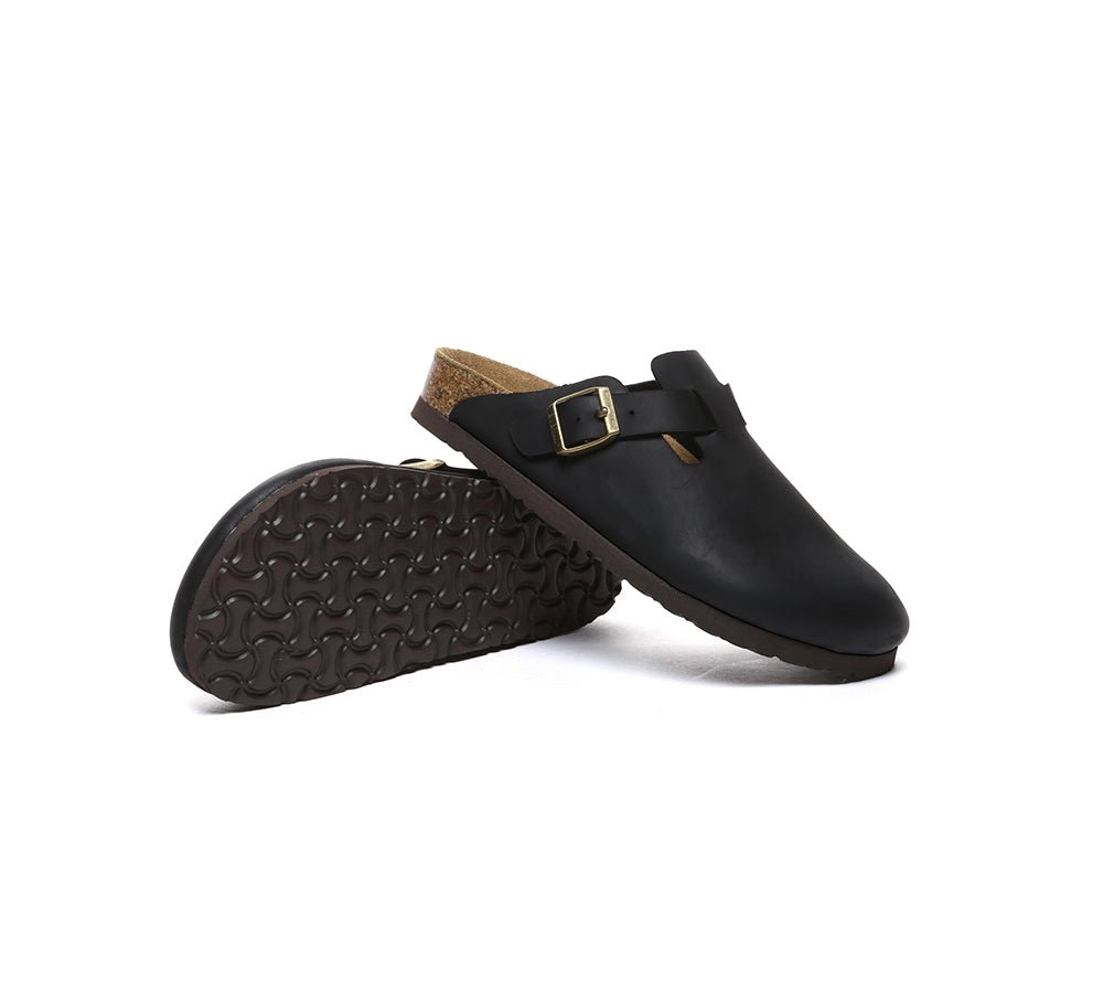 Men Leather Adjustable Buckled Straps Slip - on Flat Sandal Slides Brooklyn - Slides - Black - AU Ladies 10 / AU Men 8 / EU 41 - Uggoutlet