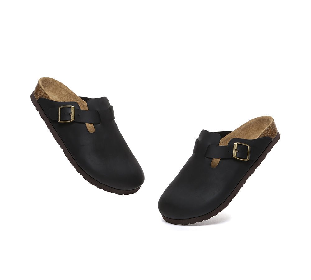 Men Leather Adjustable Buckled Straps Slip - on Flat Sandal Slides Brooklyn - Slides - Black - AU Ladies 10 / AU Men 8 / EU 41 - Uggoutlet
