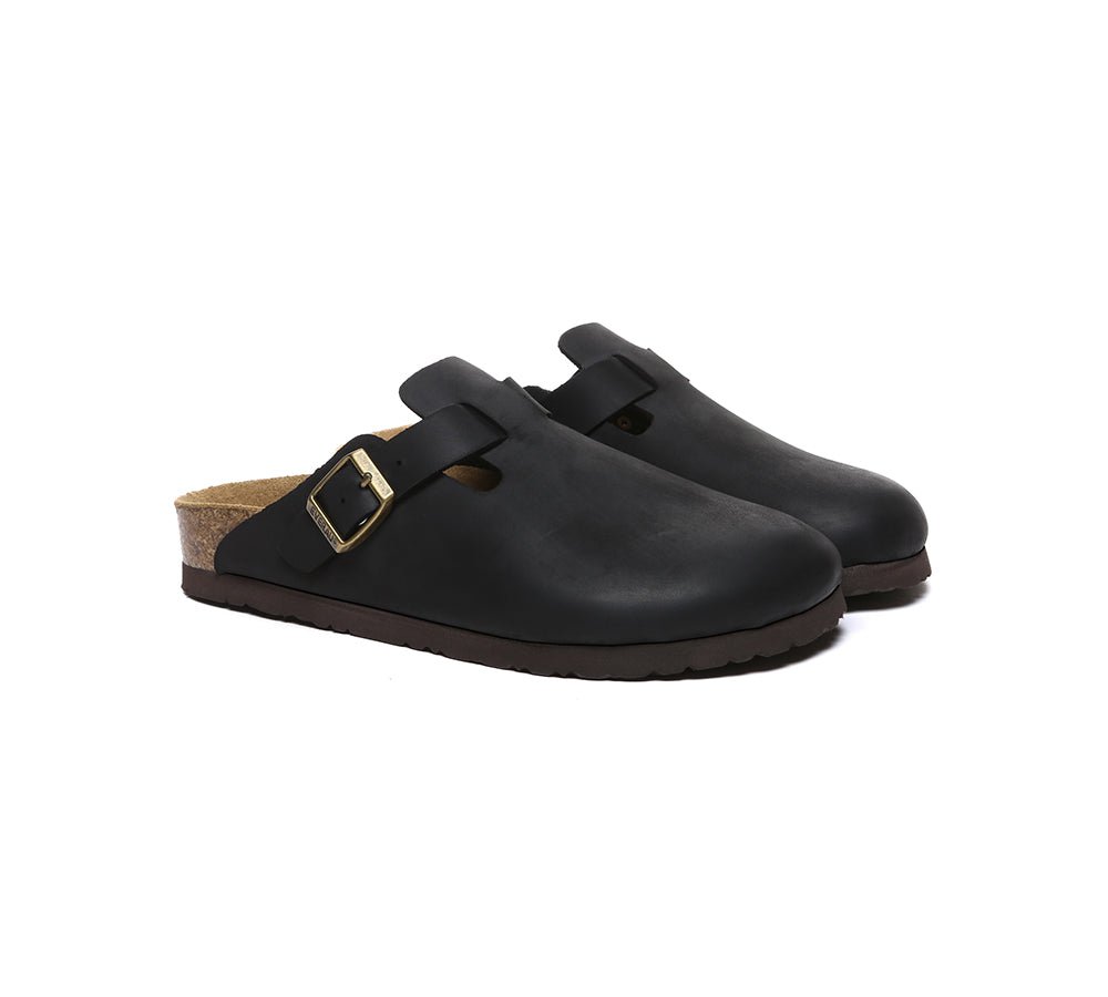 Men Leather Adjustable Buckled Straps Slip - on Flat Sandal Slides Brooklyn - Slides - Black - AU Ladies 10 / AU Men 8 / EU 41 - Uggoutlet