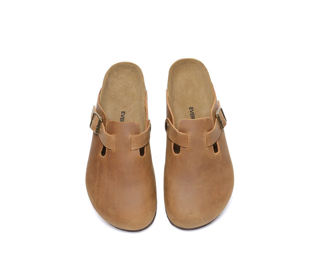 Men Leather Adjustable Buckled Straps Slip - on Flat Sandal Slides Brooklyn - Slides - Chestnut - AU Ladies 10 / AU Men 8 / EU 41 - Uggoutlet