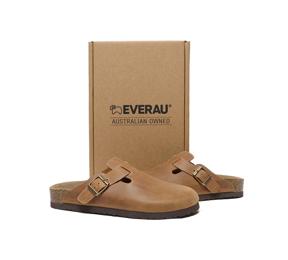 Men Leather Adjustable Buckled Straps Slip - on Flat Sandal Slides Brooklyn - Slides - Chestnut - AU Ladies 10 / AU Men 8 / EU 41 - Uggoutlet