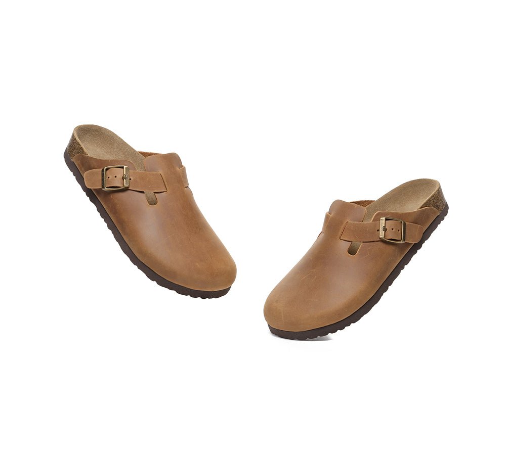 Men Leather Adjustable Buckled Straps Slip - on Flat Sandal Slides Brooklyn - Slides - Chestnut - AU Ladies 10 / AU Men 8 / EU 41 - Uggoutlet