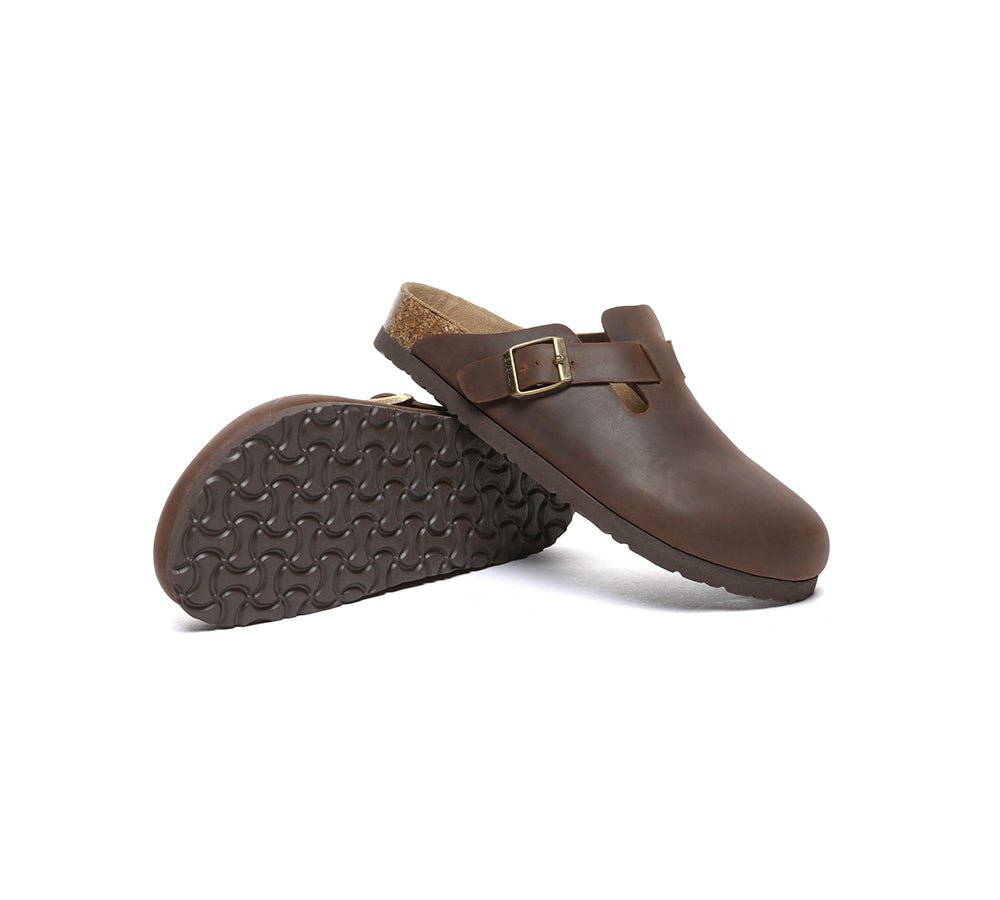 Men Leather Adjustable Buckled Straps Slip - on Flat Sandal Slides Brooklyn - Slides - Chocolate - AU Ladies 10 / AU Men 8 / EU 41 - Uggoutlet