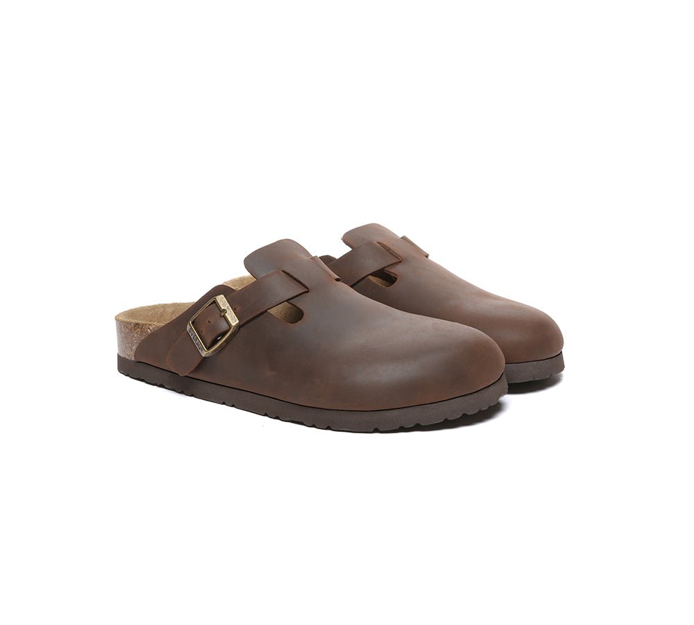 Men Leather Adjustable Buckled Straps Slip - on Flat Sandal Slides Brooklyn - Slides - Chocolate - AU Ladies 10 / AU Men 8 / EU 41 - Uggoutlet