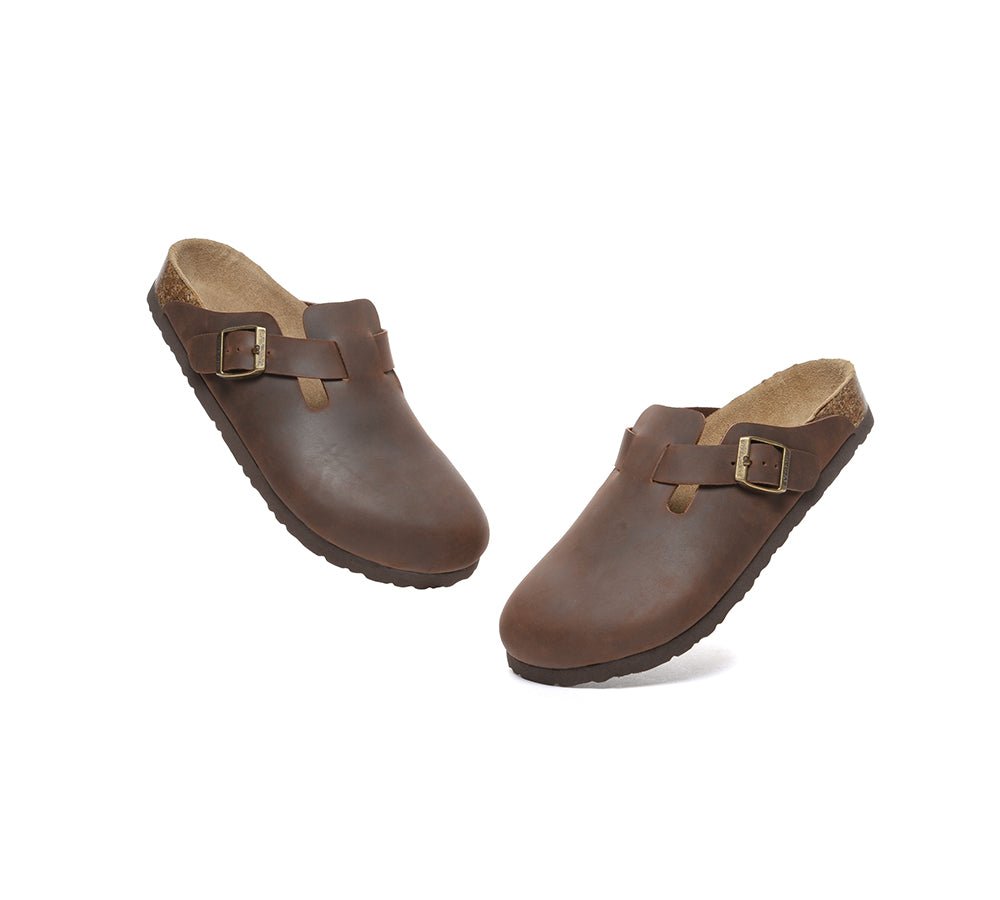 Men Leather Adjustable Buckled Straps Slip - on Flat Sandal Slides Brooklyn - Slides - Chocolate - AU Ladies 10 / AU Men 8 / EU 41 - Uggoutlet
