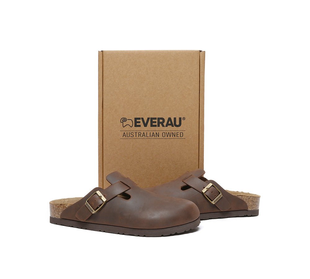 Men Leather Adjustable Buckled Straps Slip - on Flat Sandal Slides Brooklyn - Slides - Chocolate - AU Ladies 10 / AU Men 8 / EU 41 - Uggoutlet