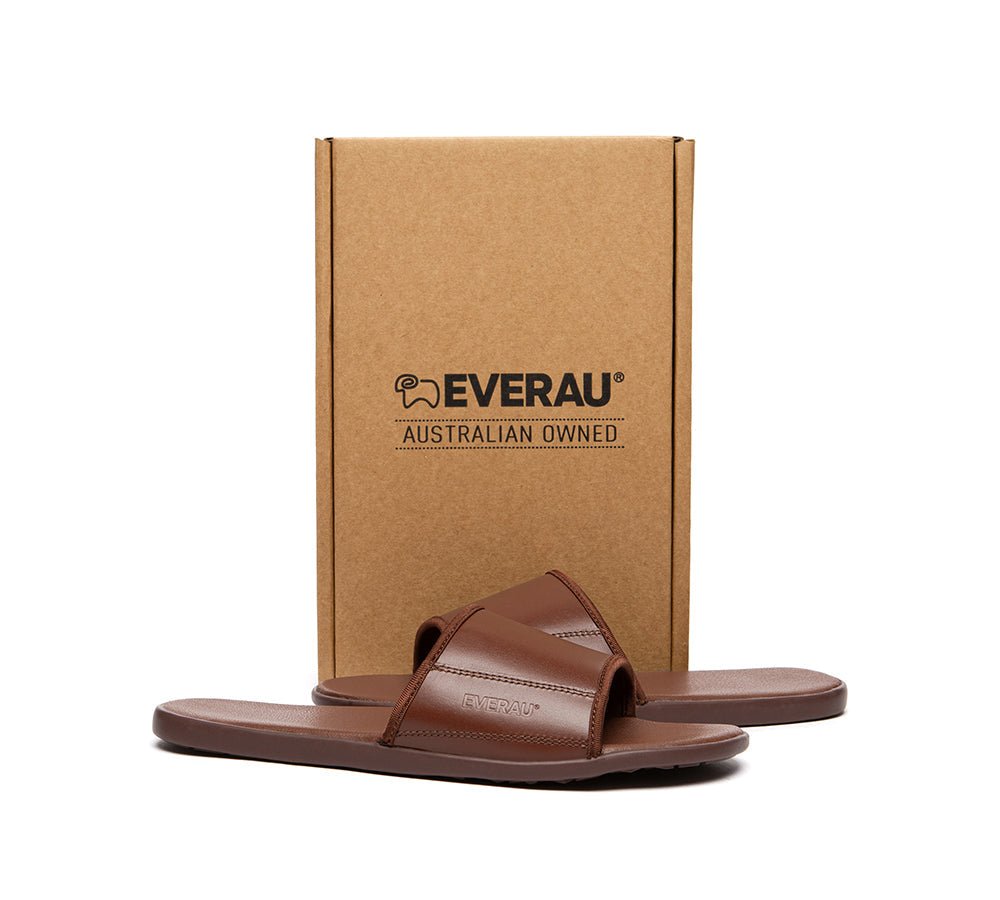 Men Leather Slip - on Ultra Soft Summer Slides Andy - Slides - Brown - AU Ladies 9 / AU Men 7 / EU 40 - Uggoutlet
