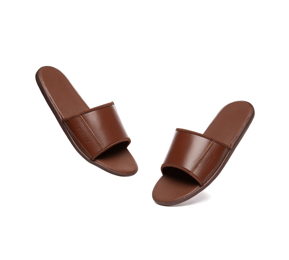 Men Leather Slip - on Ultra Soft Summer Slides Andy - Slides - Brown - AU Ladies 9 / AU Men 7 / EU 40 - Uggoutlet