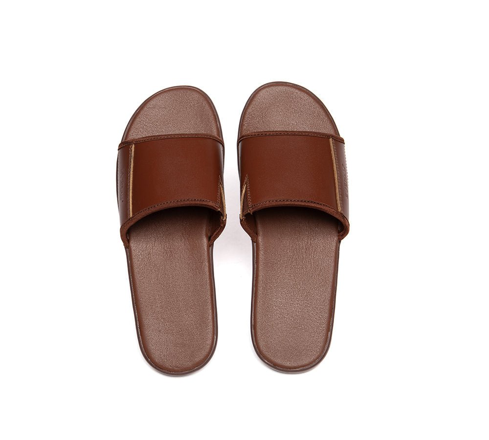 Men Leather Slip - on Ultra Soft Summer Slides Andy - Slides - Brown - AU Ladies 9 / AU Men 7 / EU 40 - Uggoutlet