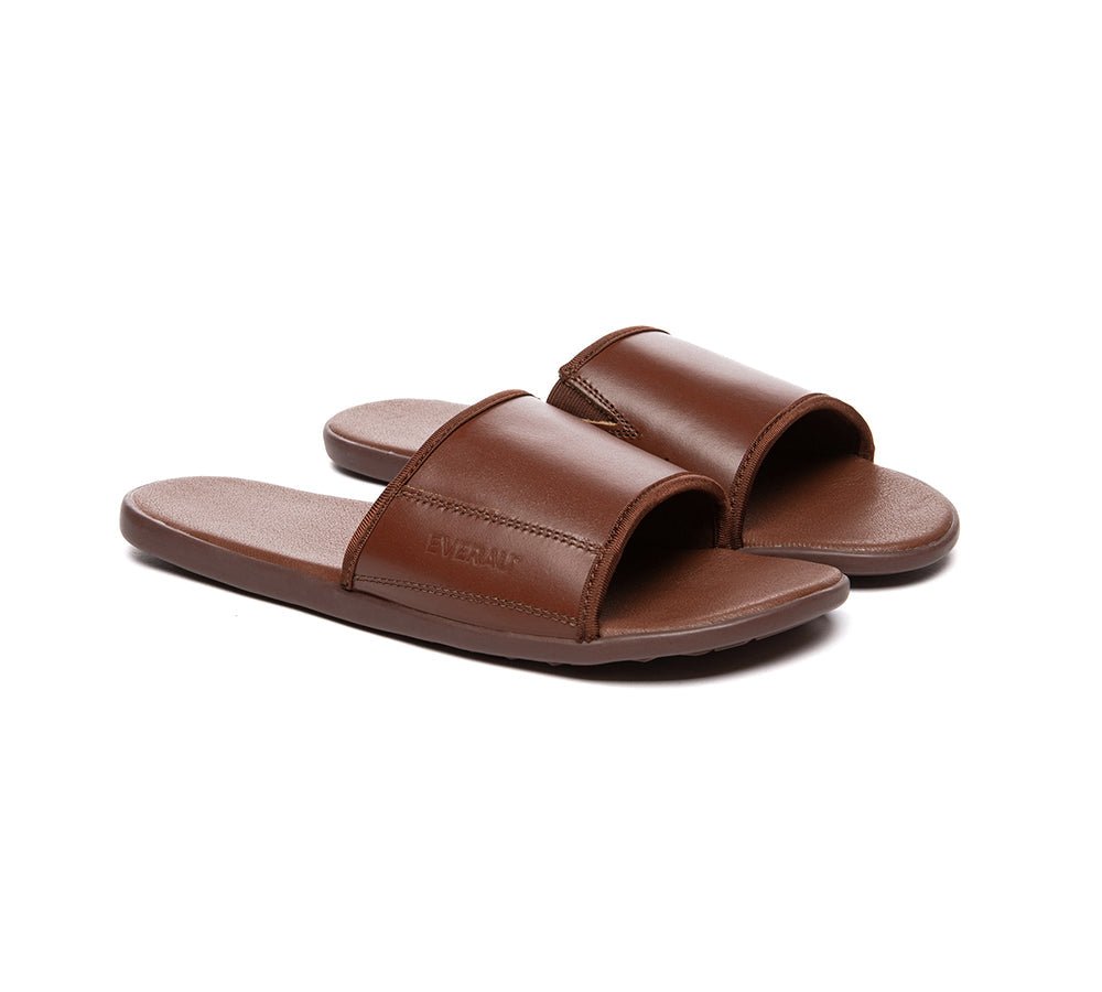 Men Leather Slip - on Ultra Soft Summer Slides Andy - Slides - Brown - AU Ladies 9 / AU Men 7 / EU 40 - Uggoutlet
