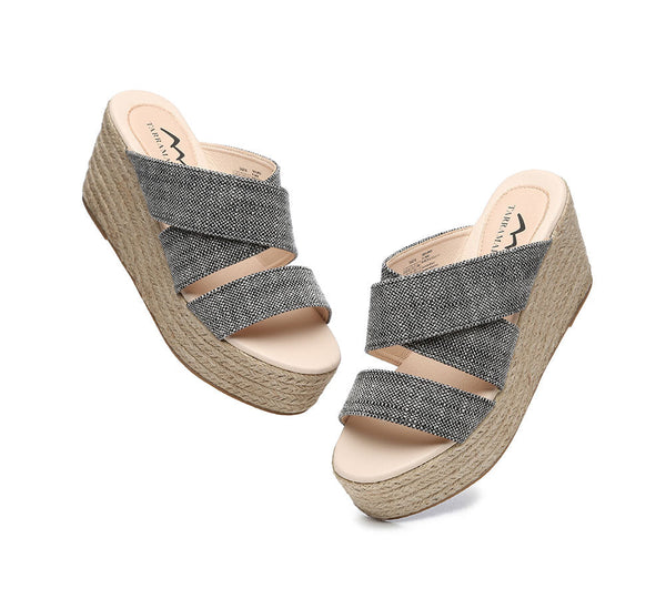 Sandals - Women's Crossover-Strap Platform Heels Slip-on Sandal Slides Wedges Julie