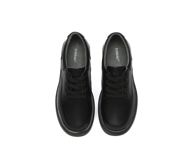 School Shoes - EVERAU® Senior Black Leather Lace Up School Shoes
