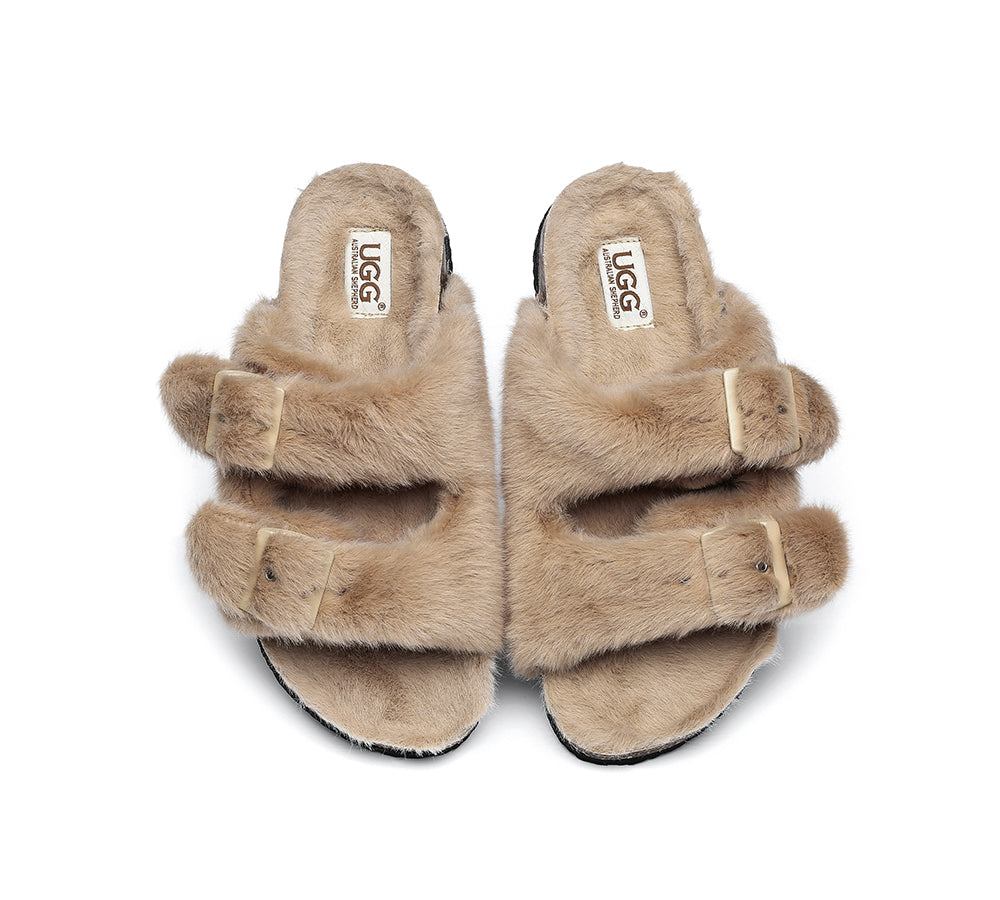 Slides - AS UGG Women Fluffy Flat Sandal Slide Myla