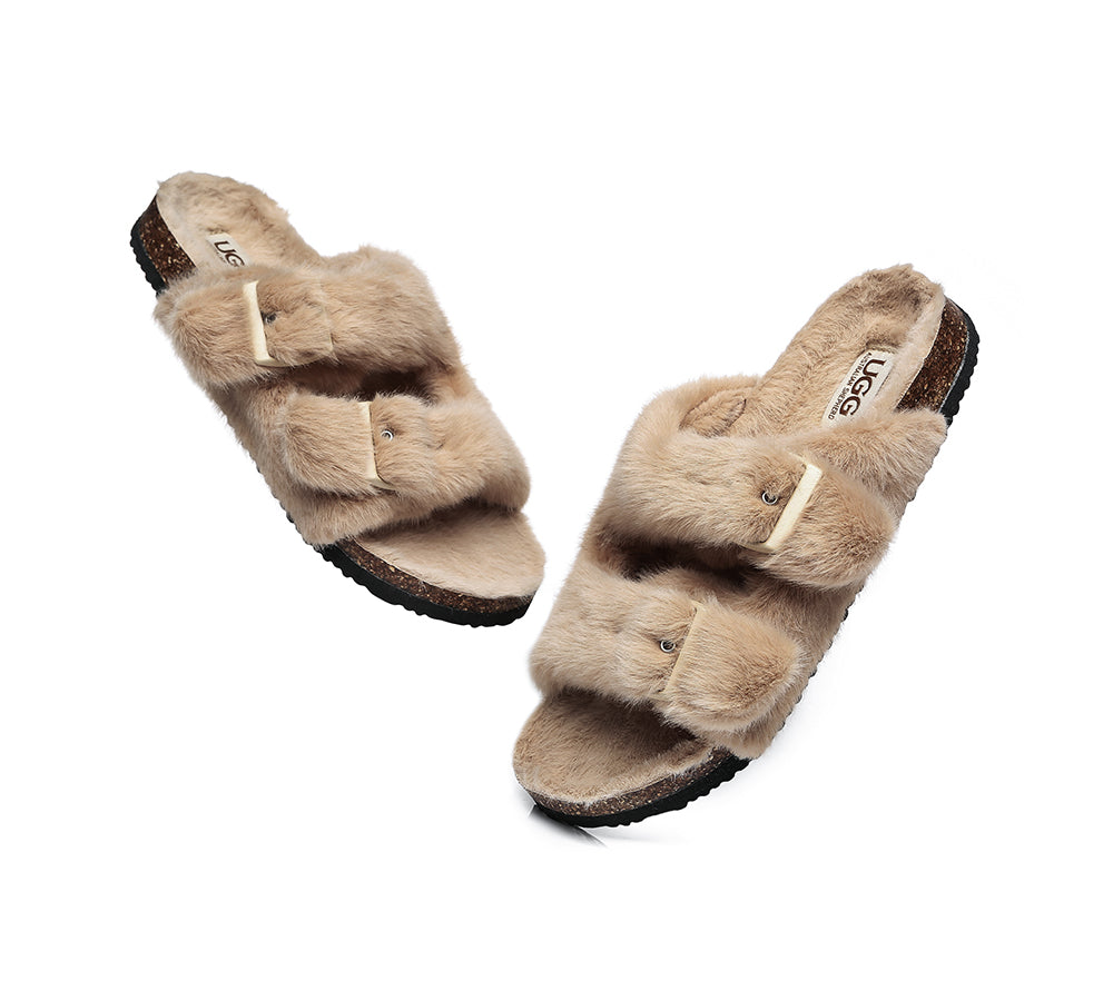 Slides - AS UGG Women Fluffy Flat Sandal Slide Myla