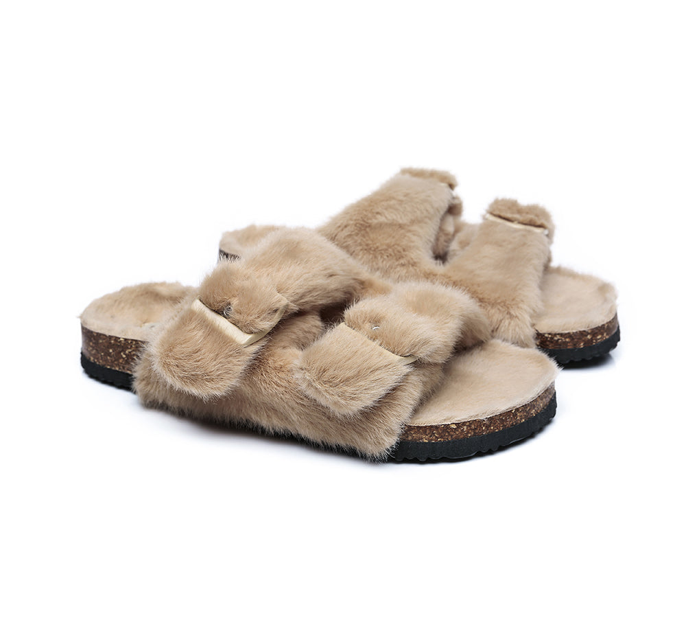 Slides - AS UGG Women Fluffy Flat Sandal Slide Myla