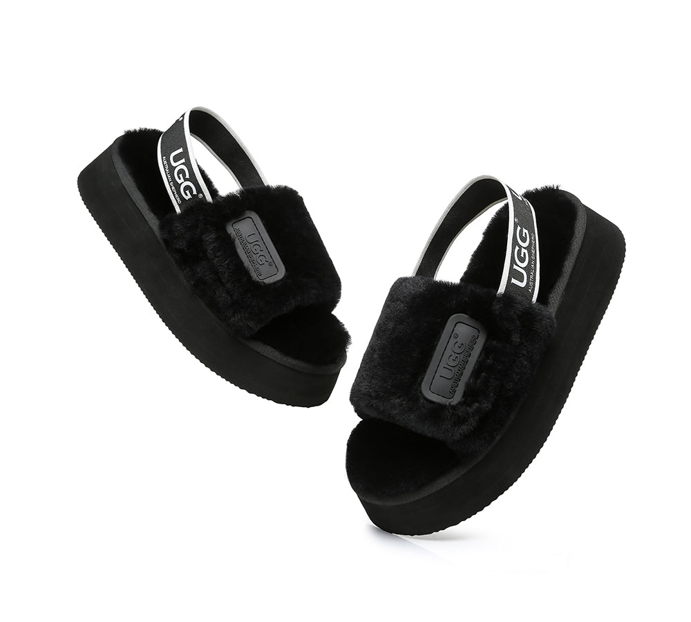 Slides - AS UGG Women High Platform Fluffy Slides Poppin