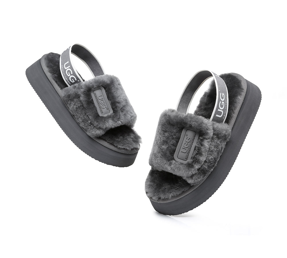 Slides - AS UGG Women High Platform Fluffy Slides Poppin