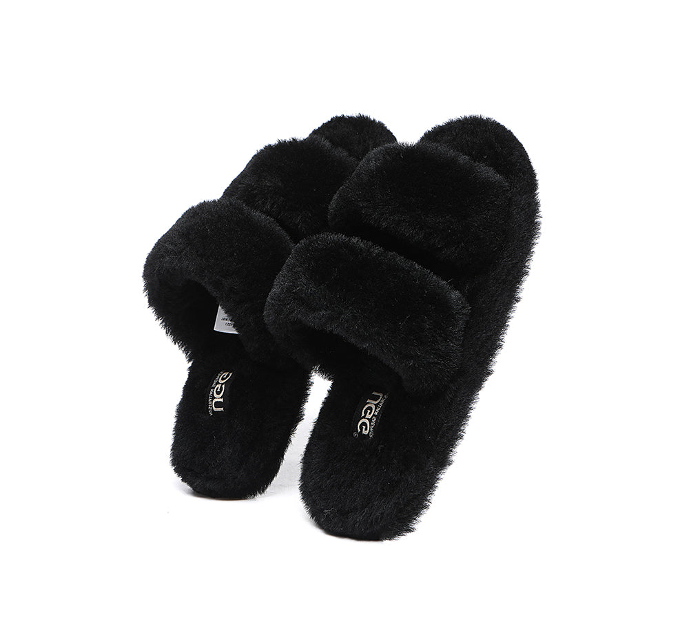 Slides - Double Strap Fluffy Slides Women Jessica
