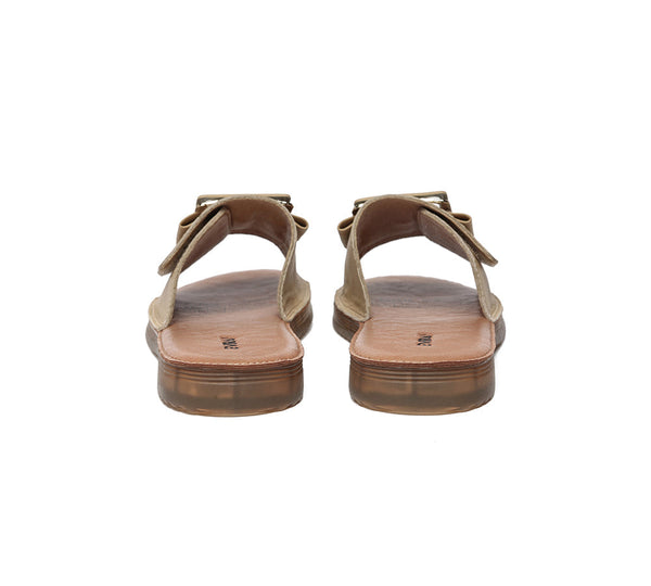 Slides - EVERAU® Women Leather Buckle Adjustable Ultra Soft Flat Slides Bera