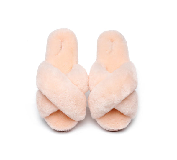 Slides - Leanna Women Fluffy Crossover Slides