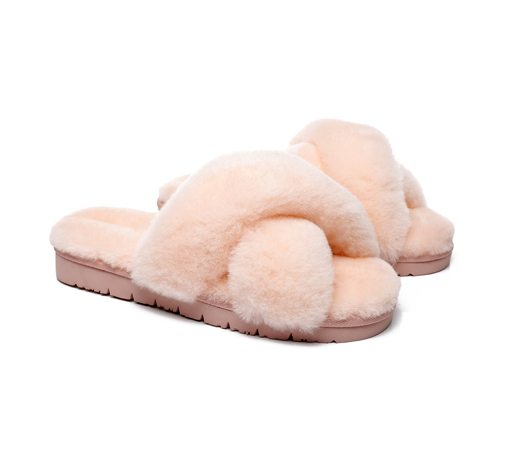 Slides - Leanna Women Fluffy Crossover Slides