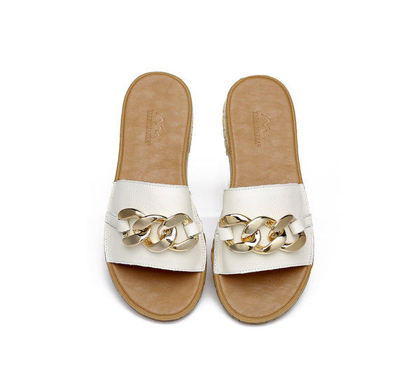 Slides - Leather Flat Slides Women Jianna Ultra Soft Footbed