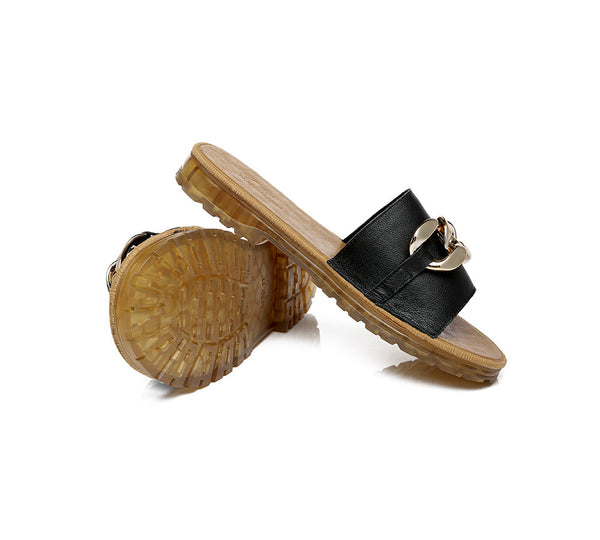 Slides - Leather Flat Slides Women Jianna Ultra Soft Footbed