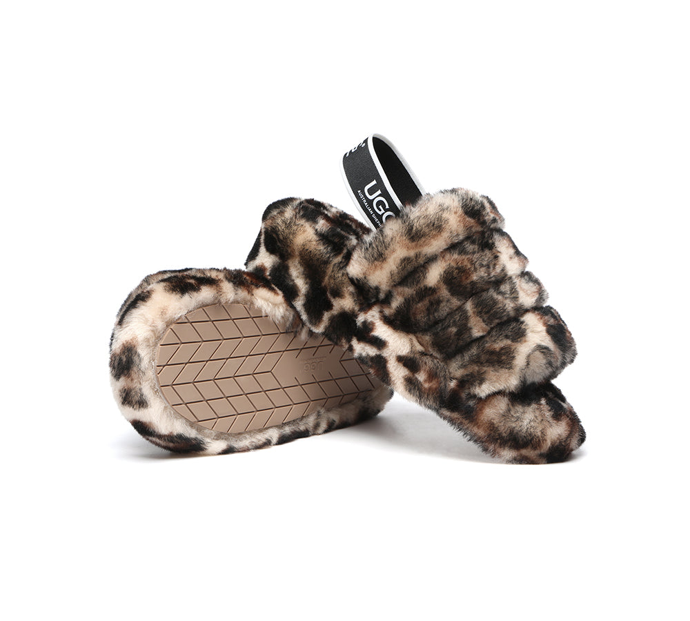 Slides - Leopard Print Fluffy Slides Women Pamela