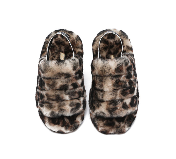 Slides - Leopard Print Fluffy Slides Women Pamela