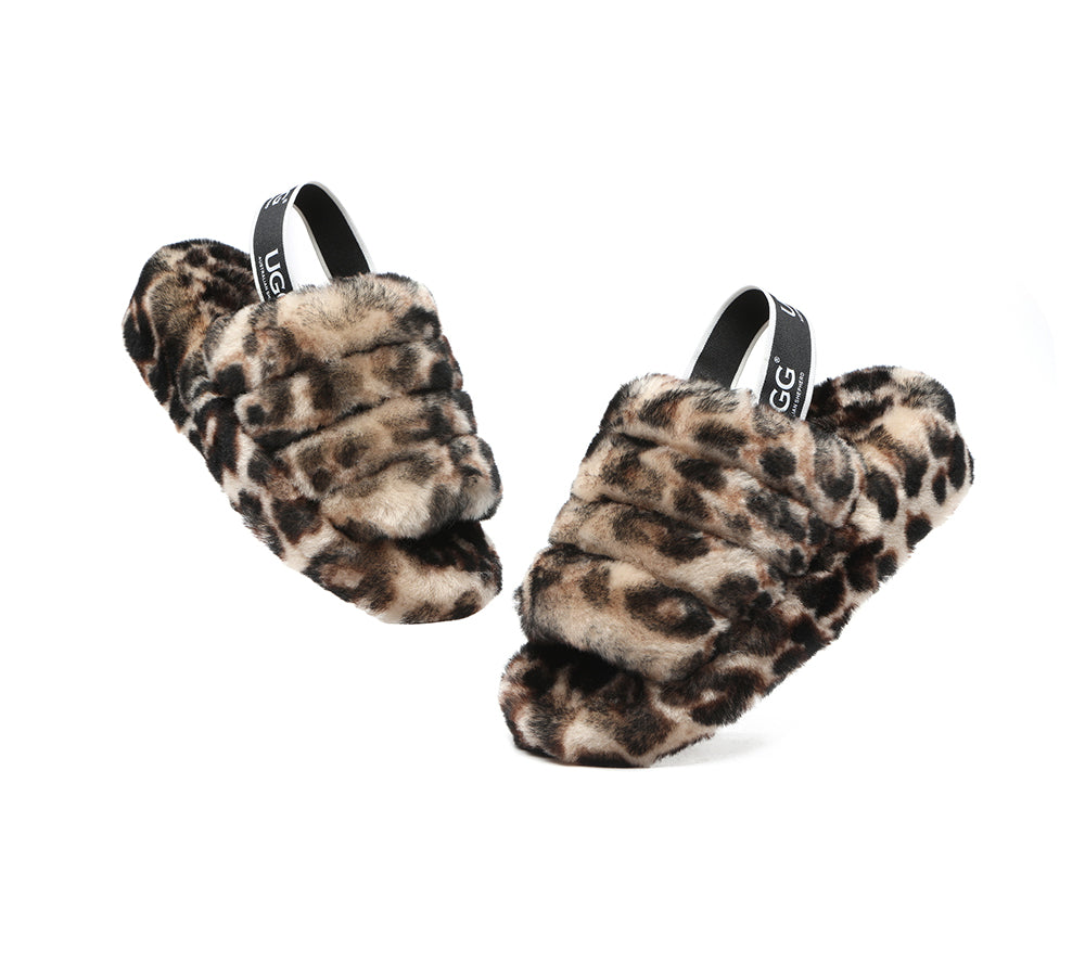 Slides - Leopard Print Fluffy Slides Women Pamela