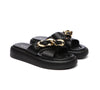 Slides - Metal Embellished Criss Cross Platform Slides Women Chiffon