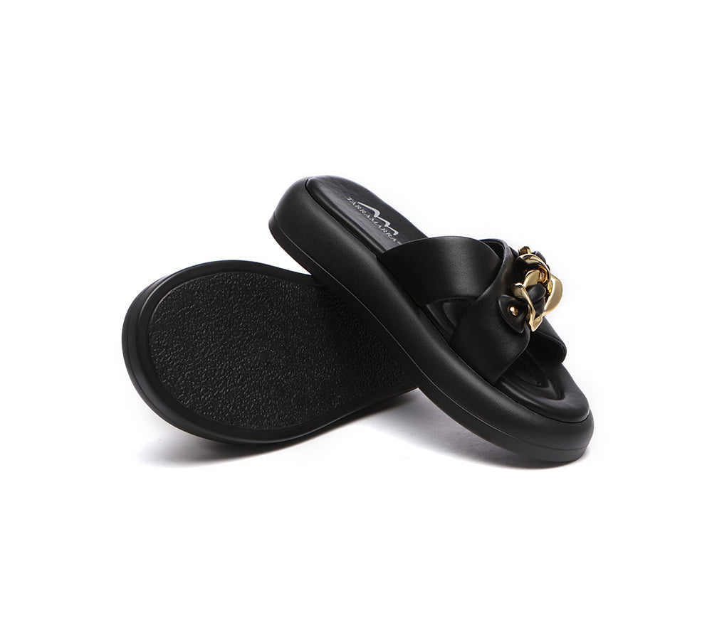 Slides - Metal Embellished Criss Cross Platform Slides Women Chiffon