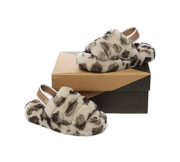 Slides - UGG Kids Fluffy Slides Slingback Leopard Puffy