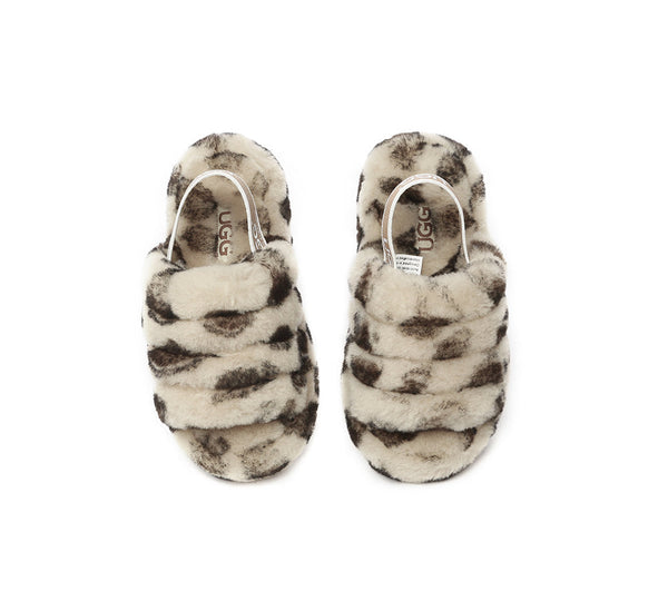 Slides - UGG Kids Fluffy Slides Slingback Leopard Puffy