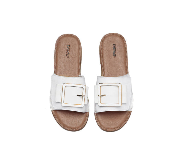 Slides - Women Leather Buckle Top Ultra Soft Slides Bera