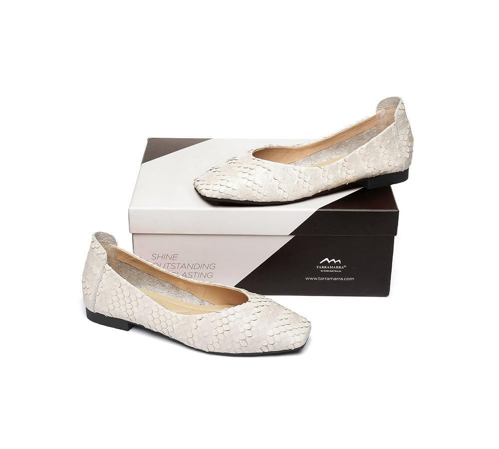 TARRAMARRA® Square Toe Leather Ballet Flat Women Serena - Flats - Grey - AU Ladies 4 / AU Men 2 / EU 35 - Uggoutlet