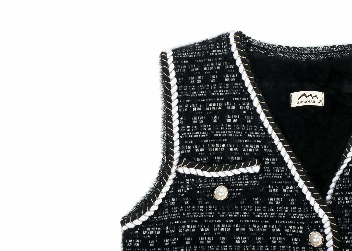 TARRAMARRA® Women Tweed Vest Pearl Twist Knitted Vest - Apparel - Black - FREE - Uggoutlet