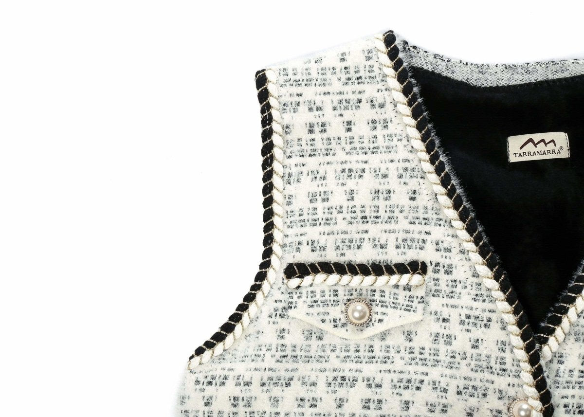 TARRAMARRA® Women Tweed Vest Pearl Twist Knitted Vest - Apparel - White - FREE - Uggoutlet