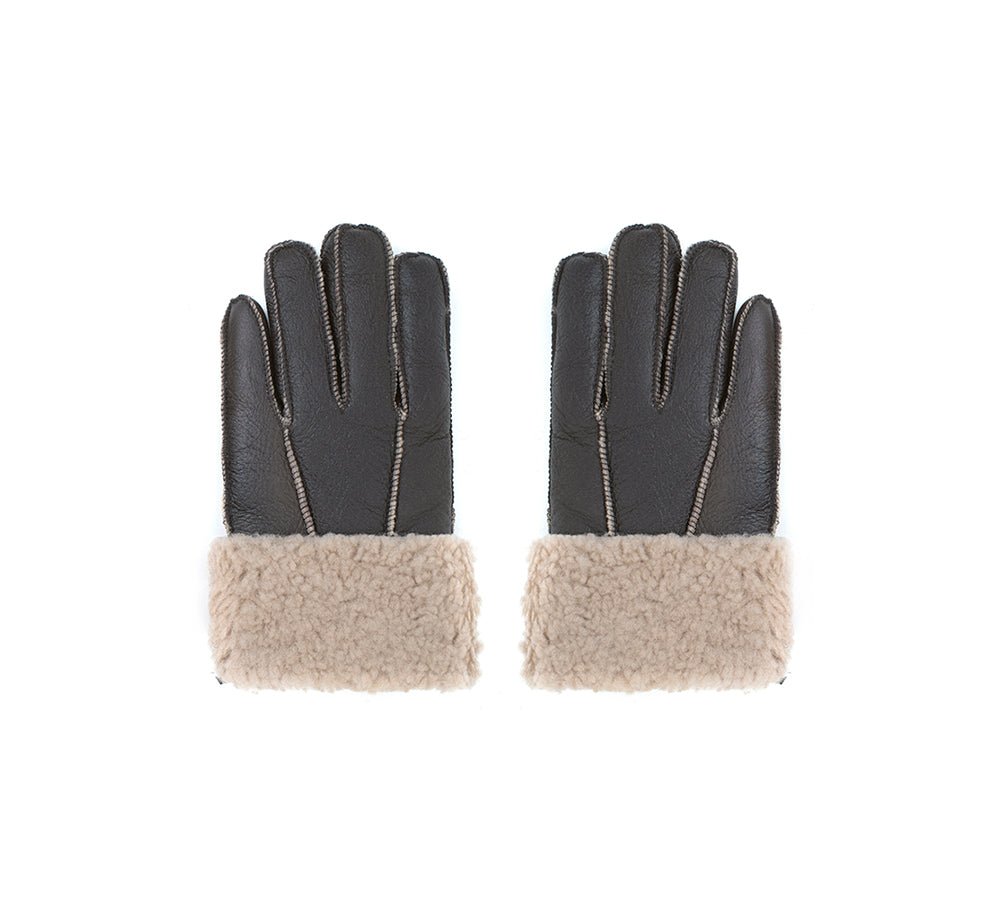 AUSTRALIAN SHEPHERD® Leather Fluffy Sheepskin Wool Stitching Gloves - UGG EXPRESS